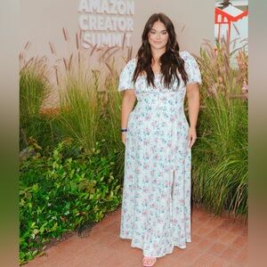 Floral Puff-Sleeve Maxi Dress in Light Blue